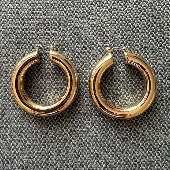 14K Gold Plated Chunky Hoops - Picture 5 of 7